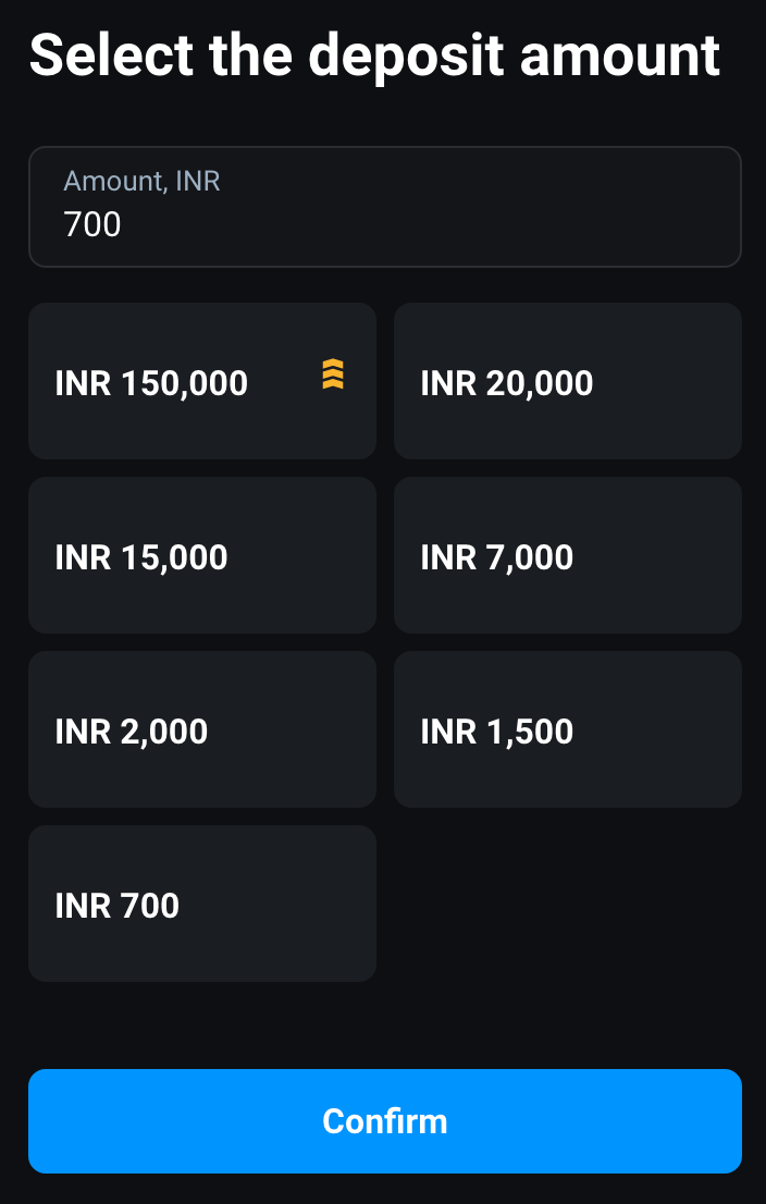 olymp trade 700 INR minimum deposit in India