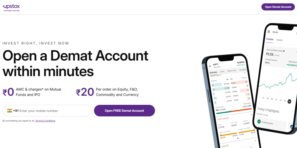 Upstox homepage